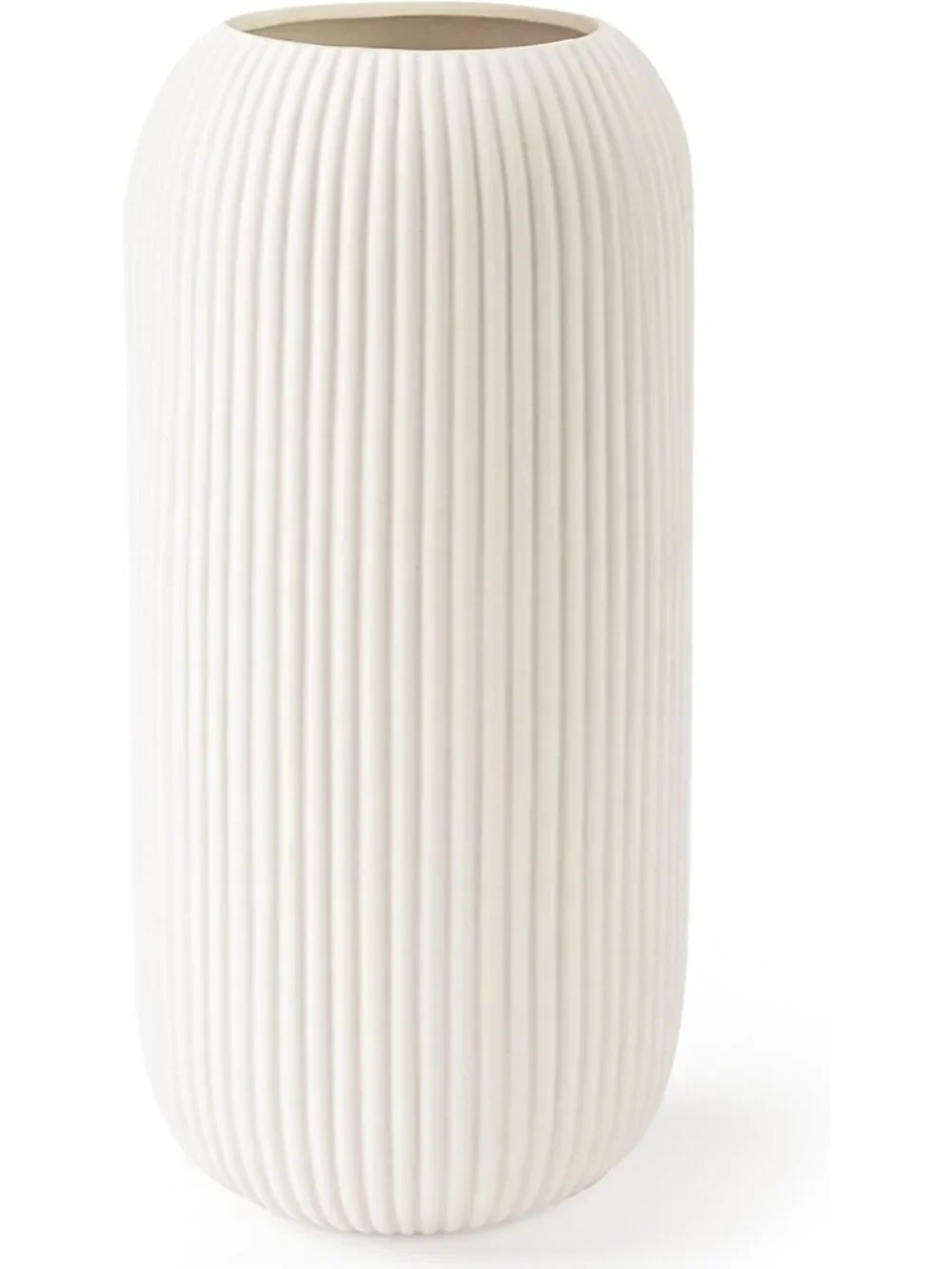 Modern Small White Ceramic Vase Flowers Ribbed Textured Farmhouse Home Livings